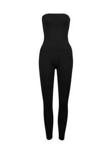 INAWLY Solid Tube Unitard Jumpsuit - Black - View 7