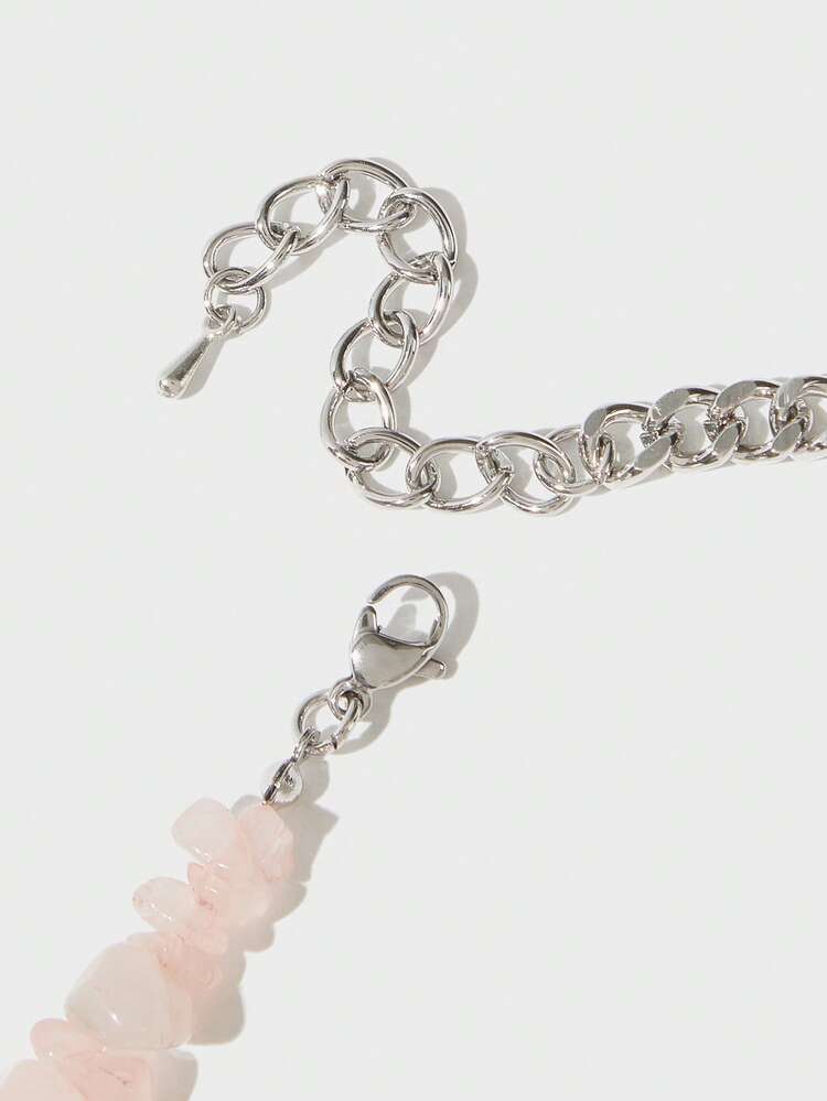 1pc pink stone chain pendant necklace with bow