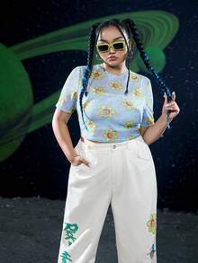 Rick and Morty X SHEIN Hơn Hoạt hình Và In hoa Lưới Áo Không có áo ngực - Nhiều màu - Xem 5