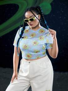 Rick and Morty X SHEIN Hơn Hoạt hình Và In hoa Lưới Áo Không có áo ngực - Nhiều màu - Xem 4