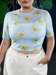 Rick and Morty X SHEIN Hơn Hoạt hình Và In hoa Lưới Áo Không có áo ngực - Nhiều màu - Xem 6