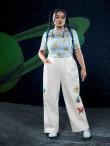 Rick and Morty X SHEIN Hơn Hoạt hình Và In hoa Lưới Áo Không có áo ngực - Nhiều màu - Xem 7