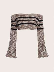 ROMWE PUNK Thuốc nhuộm Không gian Off Shoulder Tay áo kèn  Áo len Crop - Nhiều màu - Xem 1