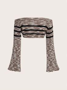 ROMWE PUNK Thuốc nhuộm Không gian Off Shoulder Tay áo kèn  Áo len Crop - Nhiều màu - Xem 2