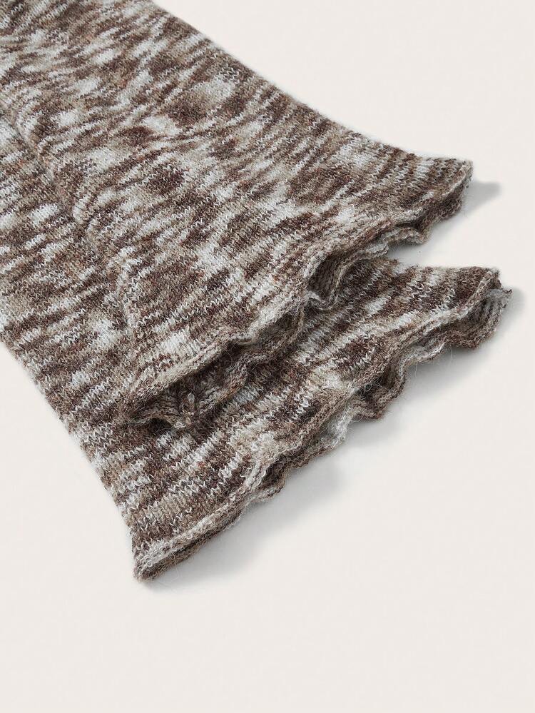 Space Dye Off Shoulder Trumpet Sleeve Crop Sweater
