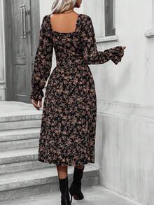 SHEIN Clasi Floral Print Flare Sleeve Split Thigh Dress - Multicolor - View 2