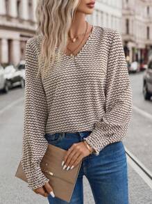 EMERY ROSE Allover Print Lantern Sleeve Blouse,Long Sleeve Tops Fall Cloth For Women - Multicolor - View 3