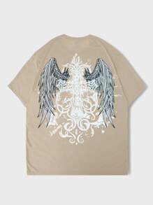 ROMWE MEN Grunge Punk 男士翅膀印花tee - 卡其色 - 查看 1