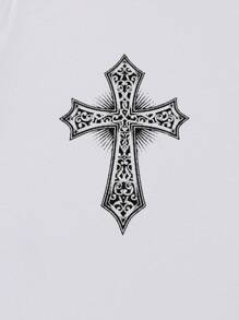 ROMWE MEN Goth Camiseta con estampado de alas para hombre, escuela - Blanco - Ver 4