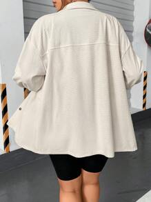 Flirla Hơn Chi tiết về Flap Thả vai Áo khoác vải nhung - Màu be - Xem 2