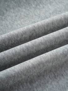 SHEIN EZwear 字母圖案加絨內裏運動衫 - 淺灰色 - 查看 4