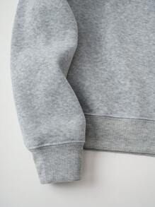 SHEIN EZwear 字母圖案加絨內裏運動衫 - 淺灰色 - 查看 5