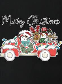 SHEIN EZwear Plus Christmas Print Drop Shoulder Tee - Black - View 6