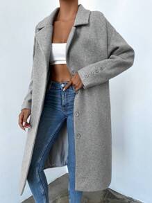 EURMUSE Lapel Neck Raglan Sleeve Overcoat - Grey - View 3