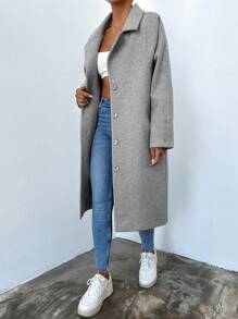 EURMUSE Lapel Neck Raglan Sleeve Overcoat - Grey - View 5