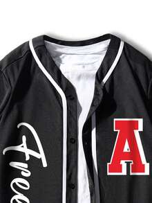 Manfinity EMRG 男士字母圖案拼接滾邊襯衫不帶T恤 - 黑色 - 查看 6