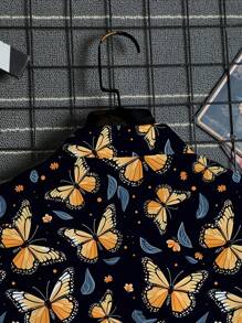 Hombres Camisa con estampado de mariposa - Negro - Ver 4