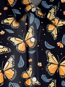 Hombres Camisa con estampado de mariposa - Negro - Ver 5
