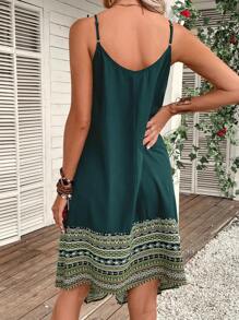 SHEIN VCAY Geo Print Cami Dress - Dark Green - View 2
