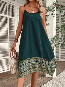 SHEIN VCAY Geo Print Cami Dress - Dark Green - View 6