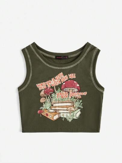 Fairycore Top tank con estampado de seta