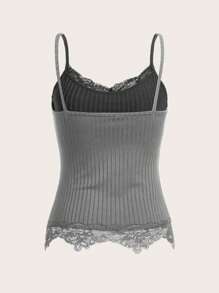 Sweetness Contrast Lace Cami Top - Dark Grey - View 2
