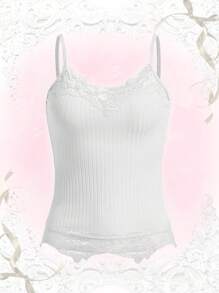 ROMWE Contrast Lace Cami Top - White - View 1