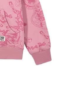 Men Cartoon Graphic Zip Up Drawstring Hooded Thermal Lined Sweatshirt - Pink - View 3