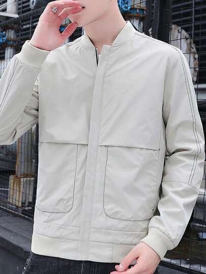 Men Zip Up Bomber Jacket
