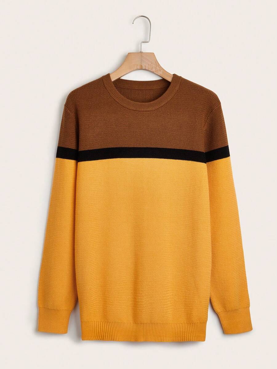 Men Color Block Sweater - Yellow - View 1