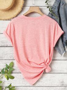 INAWLY Áo thun họa tiết khẩu hiệu Plus cho mùa hè - Màu Hồng  San hô - Xem 2