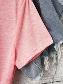 INAWLY Áo thun họa tiết khẩu hiệu Plus cho mùa hè - Màu Hồng  San hô - Xem 4