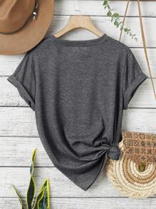 INAWLY 夏季标语图案 T 恤 - 深灰色 - 查看 2