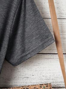 INAWLY 夏季标语图案 T 恤 - 深灰色 - 查看 3