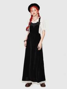 ROMWE Fairycore 素色蝙蝠貼花背帶洋裝不帶襯衫 - 黑色 - 查看 4