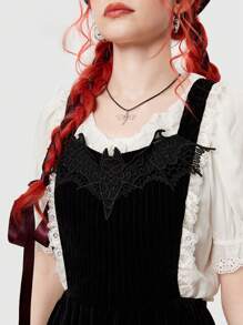 ROMWE Fairycore 素色蝙蝠貼花背帶洋裝不帶襯衫 - 黑色 - 查看 2