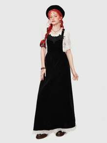 ROMWE Fairycore 素色蝙蝠貼花背帶洋裝不帶襯衫 - 黑色 - 查看 3