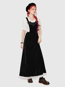 ROMWE Fairycore 素色蝙蝠貼花背帶洋裝不帶襯衫 - 黑色 - 查看 1