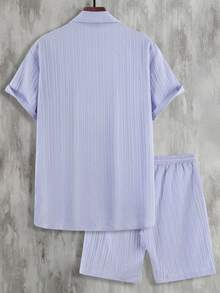 Manfinity Homme Men Solid Button Up Shirt & Shorts - Violet Purple - View 2