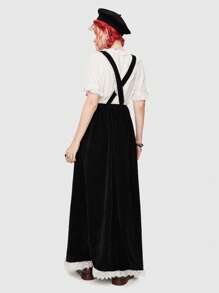 ROMWE Fairycore 素色蝙蝠貼花背帶洋裝不帶襯衫 - 黑色 - 查看 5