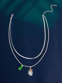 Rick and Morty X SHEIN 時尚銀雙層項鍊 - 彩色 - 查看 2