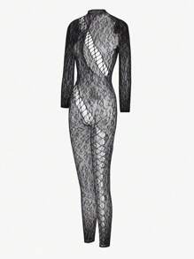 Cut Out Leopard Fishnet Bodystocking Lingerie Without Liner, Lingerie For Women,Sexy,Valentine's Day,Sexy Lingerie, - Black - View 4