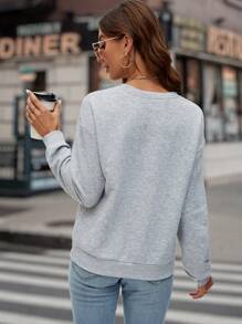 SHEIN LUNE 愛心圖案落肩袖運動衫 - 灰色 - 查看 6