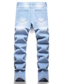 Quần Jeans Rửa Tẩy Rách Thêu Hình Đầu Lâu Cho Nam, Dành Cho Halloween - Rửa nhẹ - Xem 2