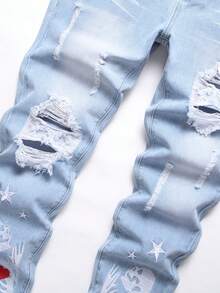 Quần Jeans Rửa Tẩy Rách Thêu Hình Đầu Lâu Cho Nam, Dành Cho Halloween - Rửa nhẹ - Xem 5