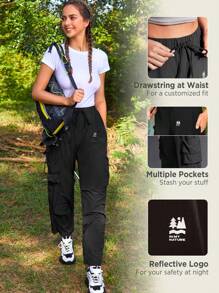 In My Nature 女士戶外防水防濺反光標識印花多口袋彈性腰帶時尚遠足長褲帶可調節腰圍 - 棕色 - 查看 3
