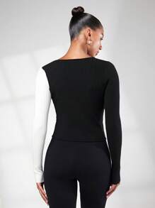 SHEIN BASICS Two Tone Ribbed Knit Crop Cardigan - Black and White - View 2