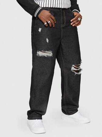 Street Life Jeans de peto vaqueros casuales holgados y versátiles con efecto desgastado para hombre