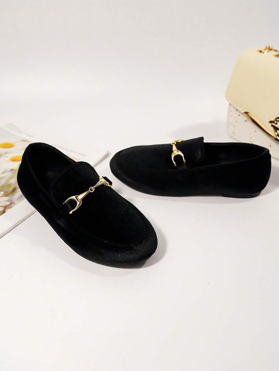 School-style Children's Fashionable Loafers With Metal Buckle, Autumn Girls' Shoes - Black - View 1