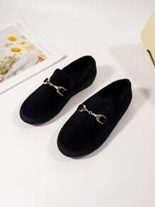 School-style Children's Fashionable Loafers With Metal Buckle, Autumn Girls' Shoes - Black - View 2